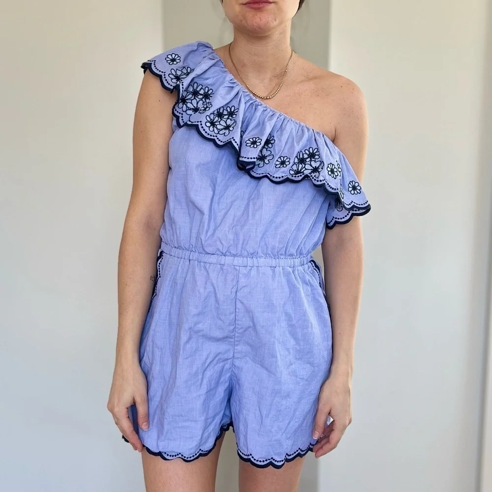 Kate Spade One-Shoulder Daisy Embroidered Ruffle Romper – Coquette Cottage - 12